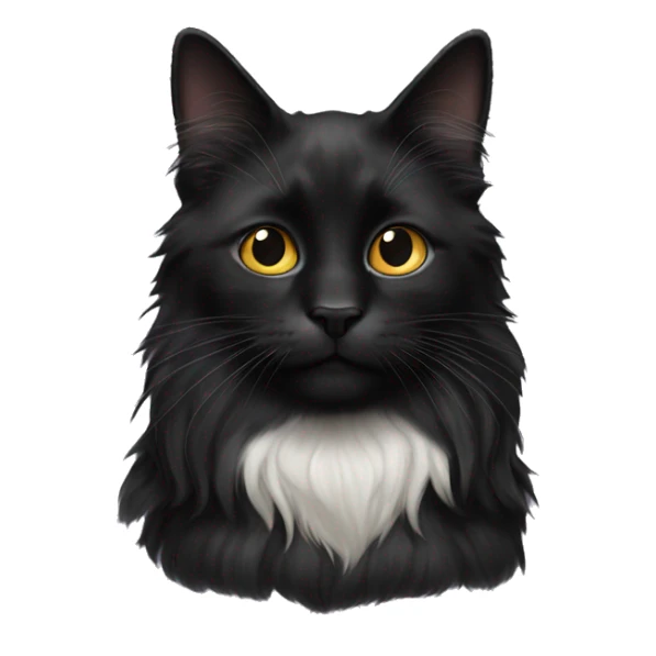 black cat domestic long-haired with half white mouth sticker