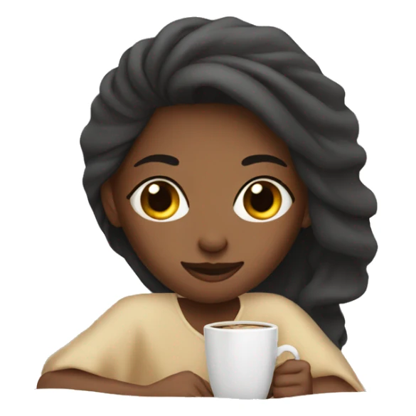 Girl with bed cover and coffee sticker