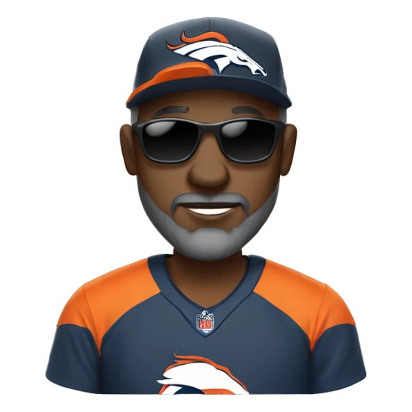 Bald black guy head dark grey long beard wearing Denver broncos cap and Jersey and sunglasses  sticker
