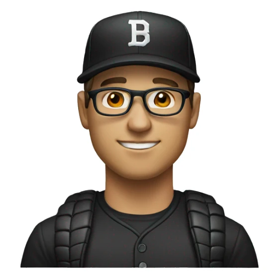 White Man in a black baseball cap with a curved brim wearing glasses. sticker