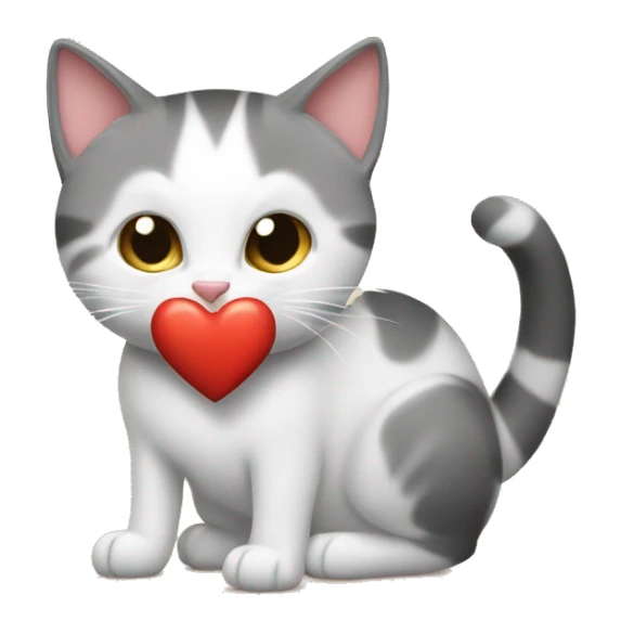 Gato atigrado creando un corazón con un gato blanco pequeño sticker