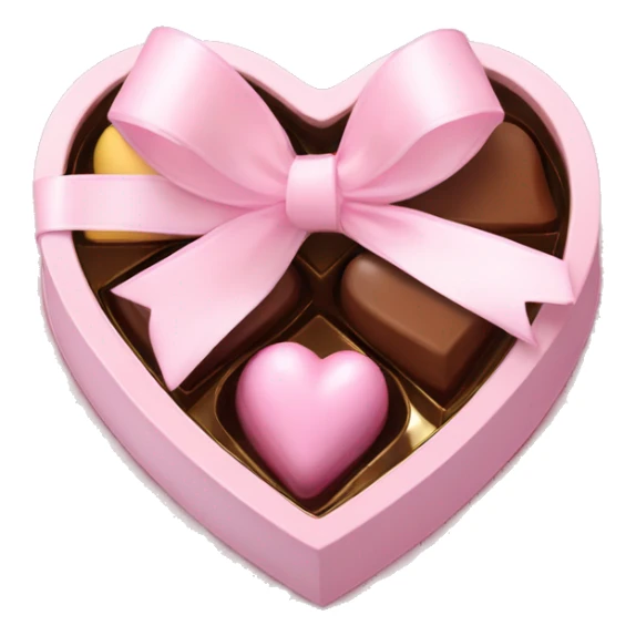 pale pink heart box, pale pink bow, filled with chocolates inside sticker