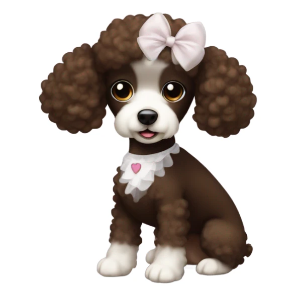 Chocolate brown and white poodle wearing a tutu sticker