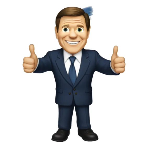 Kenneth Copeland with thumbs up in front of a jet sticker