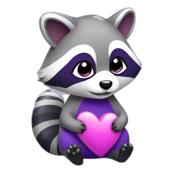 Purple raccoon with heart sticker