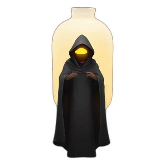 A mysterious figure cloaked in shadows, illuminated only by the soft glow of a lantern ,emoji sticker