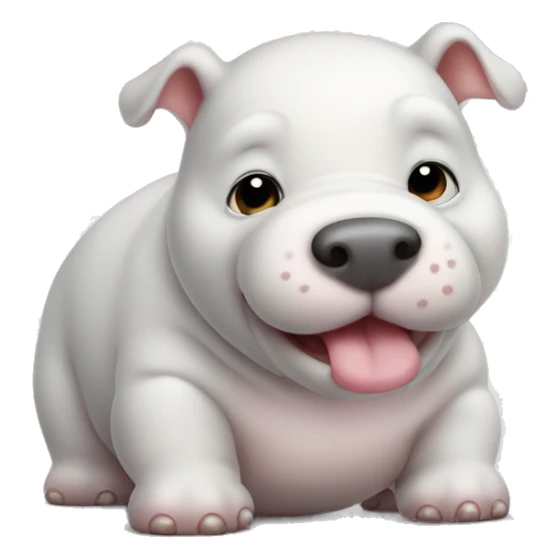 chubby white baby hippo dog with a belly sticker