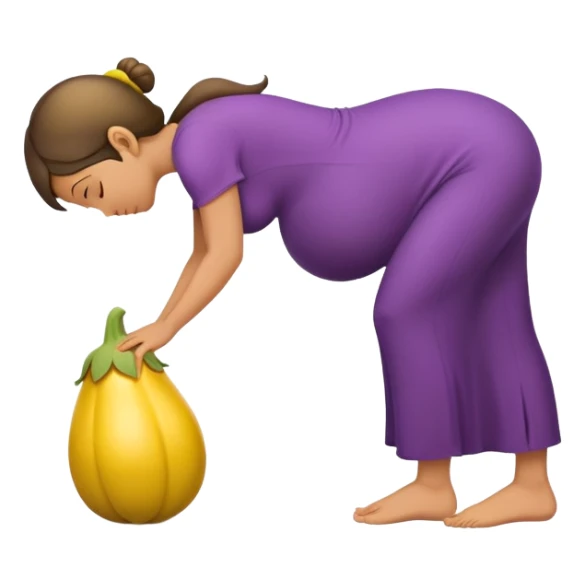 pregnant person with a yellow eggplant attached, bowing person in profile sticker