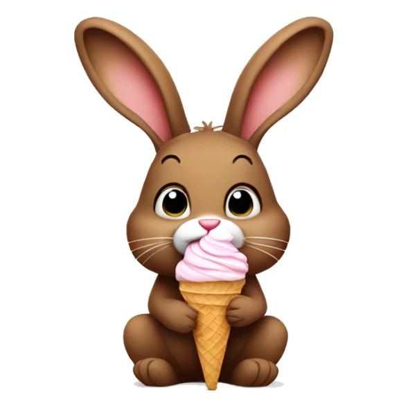 cute brown bunny eating ice cream sticker