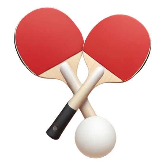 Two table tennis paddles and a ball placed on a ping pong table, with the net in the background. The scene conveys the simplicity and focus of the sport, with vibrant colors highlighting the rackets and ball on the smooth surface of the table. sticker