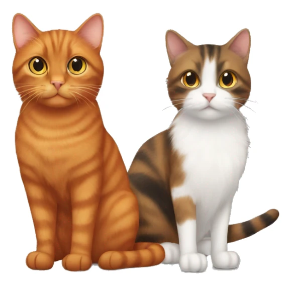 Brown cat and orange cat and black fluffy cat standing next to eachother sticker
