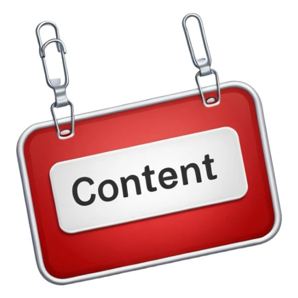 classic red and white name tag with the word 'Content' sticker