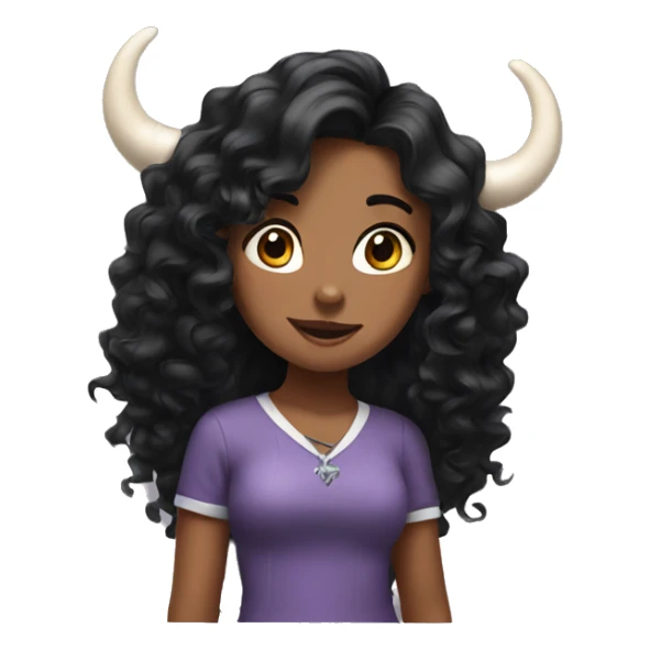 Whit Girl with horns with long curly black hair sticker