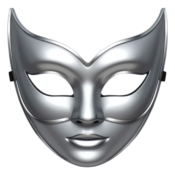 A sleek masquerade mask emoji made of polished silver chrome, smooth sensual curves, reflective metallic surface, mysterious sexy luxury vibe, minimal iOS emoji style, centered, clean white background sticker
