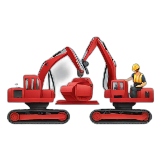 a team of two professionals, disassembling industrial machinery with red uniforms sticker