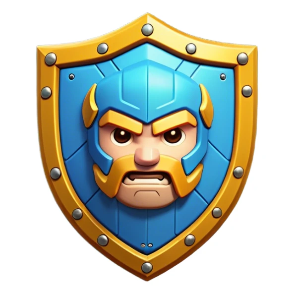 Clash of Clans aesthetic: Cinematic Playful Pixel 3D Shield Emoji, rendered in a 3D vector-style similar to standard emojis with minimal shading and bold, simplified shapes. A compact, distinct form with signature details, softly glowing with a pixelated adventure charm. Simplified yet unmistakably iconic, highly detailed and consistent, glowing with a soft radiance and high shine. Stylized with a touch of classic pixel-art charm and a soft glowing outline, capturing the essence of a beloved gaming relic with a friendly, playful manner! sticker