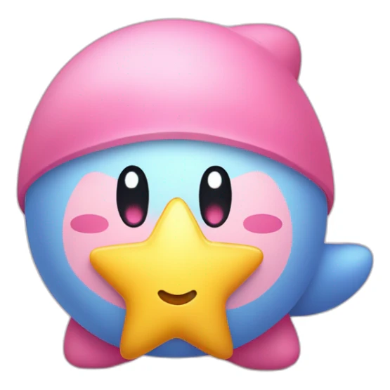clean cute happy Kirby with a golden star sticker