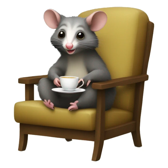 possum drinking tea looking at camera sitting in a chair sticker