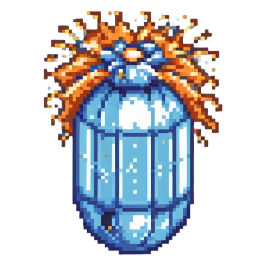 Power bomb, larger size, blue highlights, longer fuse, explosive appearance, pixel art style sticker