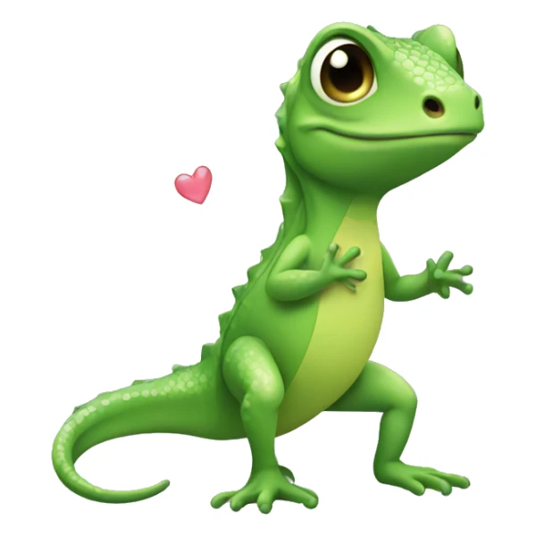 cute green lizard full body with green hearts sticker