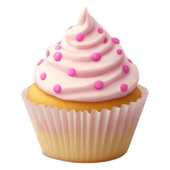 Butter creme frosted cupcake with pink polka dot cup liner sticker