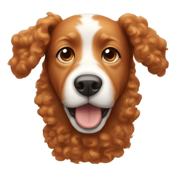Light red dog with curly hair on ears and a white snout sticker