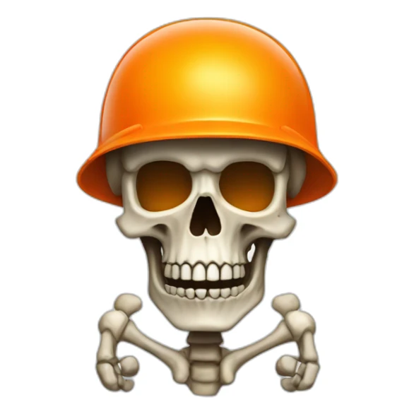 Skeleton skull with orange safety helmet sticker