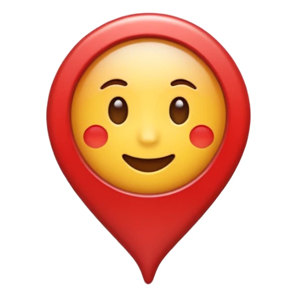 Emoji of a location pin, iPhone emoji style. Flat design, smooth gradients, rounded edges, soft shadows, clean look, white background sticker