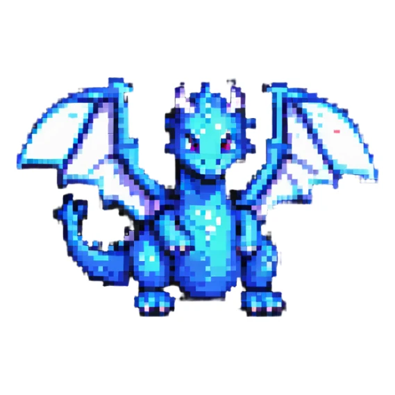 pixel art dragon with very small wings, playful pose sticker