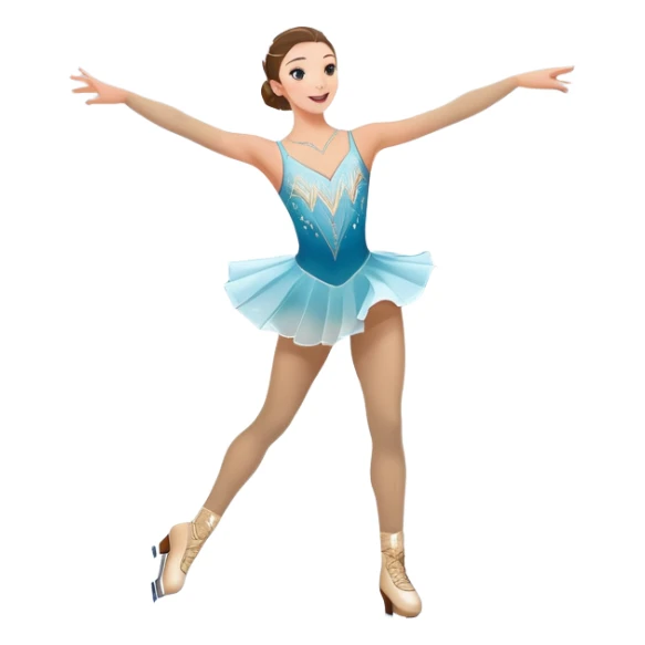An colorful icon featuring a graceful figure skater performing a spin on the ice. The background includes a grand ice rink palace with shining spotlights and cheering spectators in the stands. Transparent background highlights the elegance and artistry of figure skating sticker