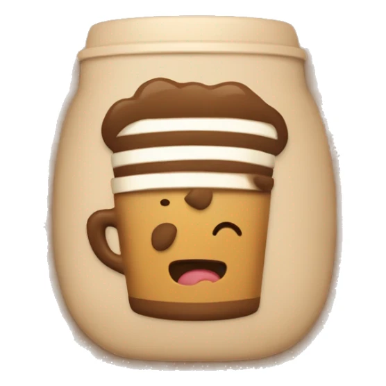 An emoji on a light brown square that says “Cafe Mix’” in bold and a thick font but it’s curved a little bit at the top of the square sticker