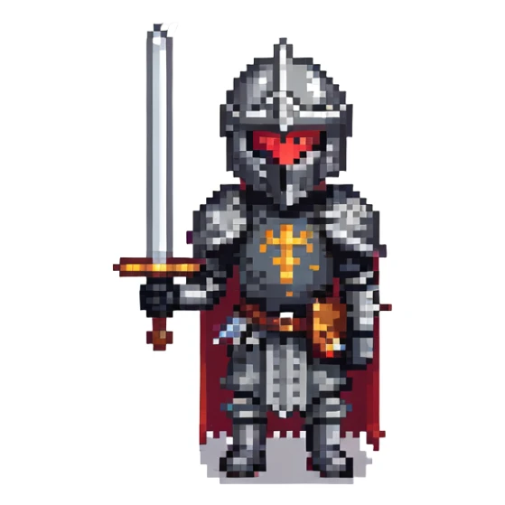 Black Knight from Fortnite, pixel art style, chibi proportions, holding a sword, classic game sprite look sticker