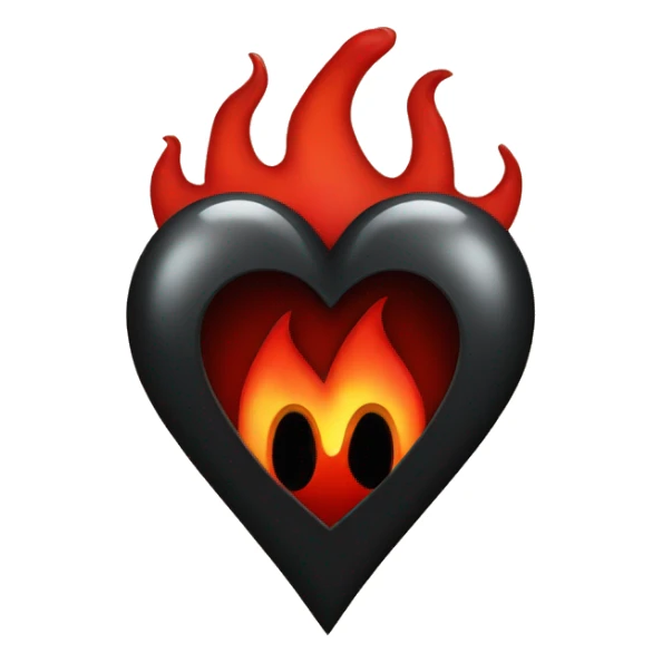 One black heart with red flames around it sticker