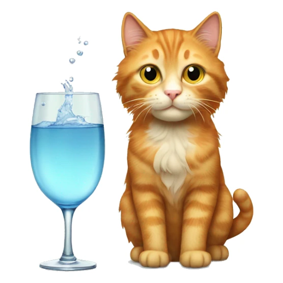 Ginger cat long hair, with water glass in hand  sticker