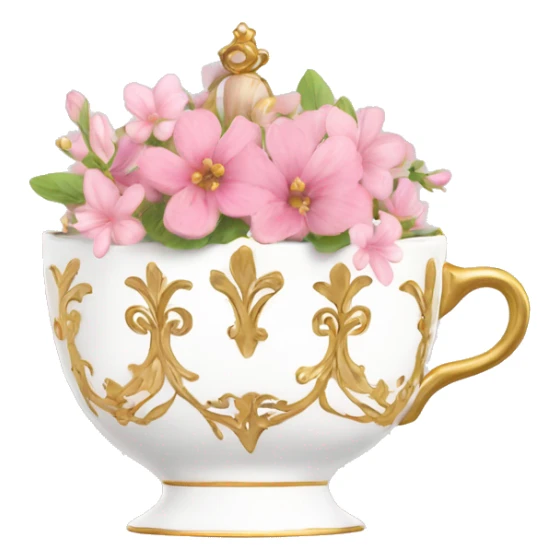 princess tea cup with pink flowers and gold details  sticker
