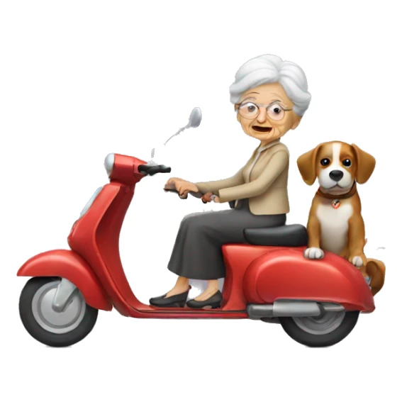 Old lady riding a scooter, a dog on her lap sticker