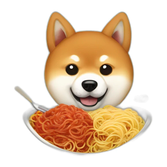 A Shiba Inu who eats spaghetti Bolognese with meatballs on a plate sticker