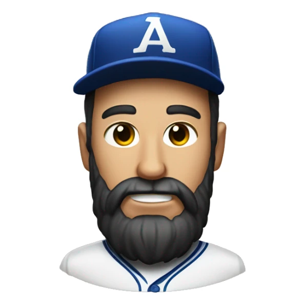 White man with sunburn with long black beard and backwards baseball ha with the letter A on it sticker