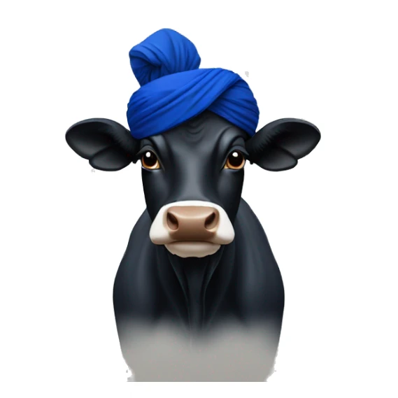 Black Sikh cow  with a dark blue turban small sticker