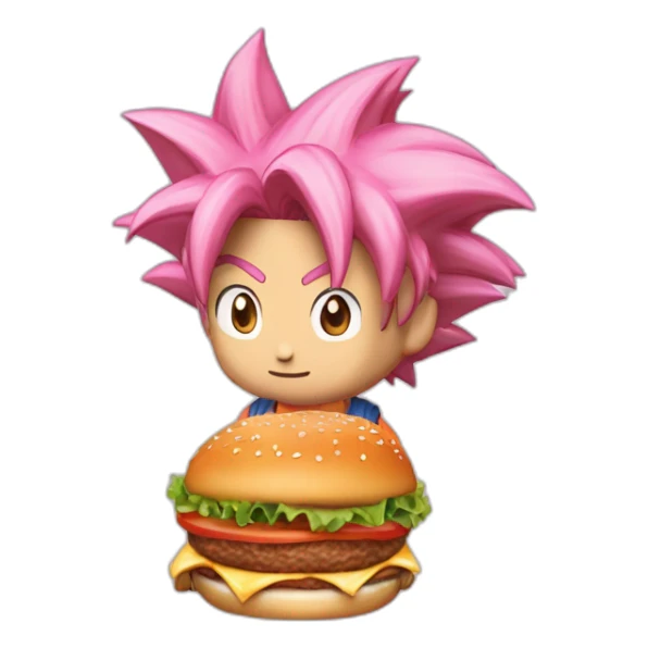 Son goku cheveux rose avec un burger a la main sticker