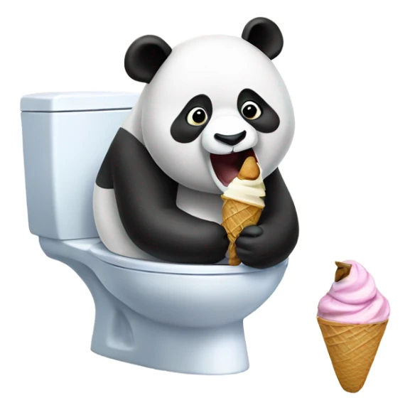 Panda eating ice cream while pooping on toilet sticker