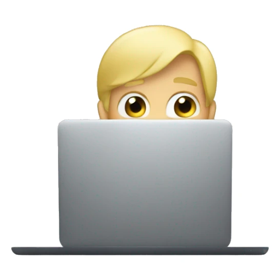 blonde male hiding behind laptop sticker