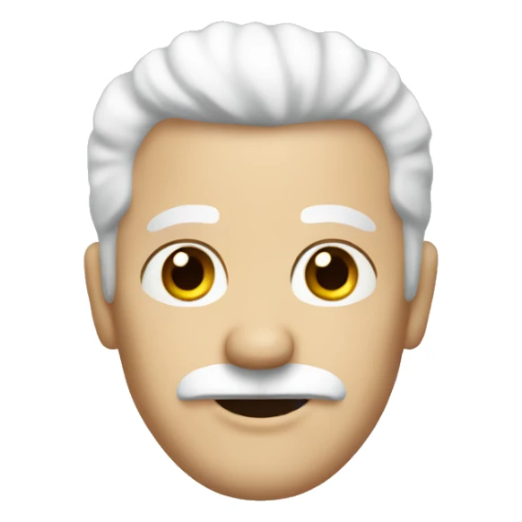 middle-aged man with white hair and a black mustache sticker
