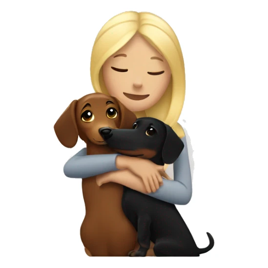 blonde woman hugging black and brown dachshund sticker