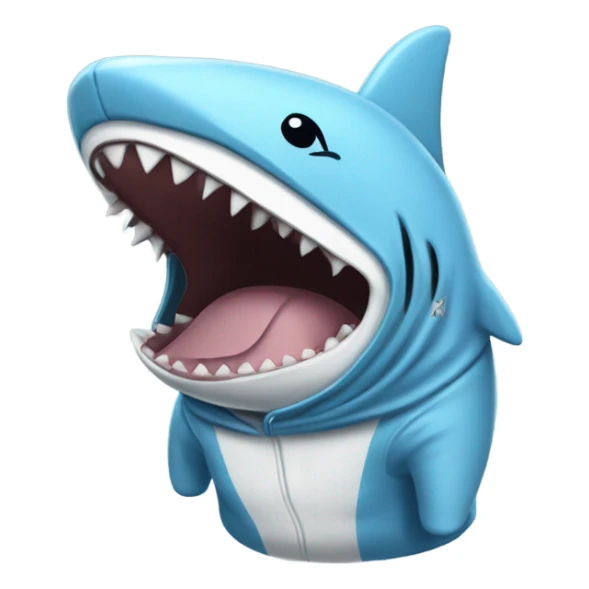 dog wearing shark onesie  sticker