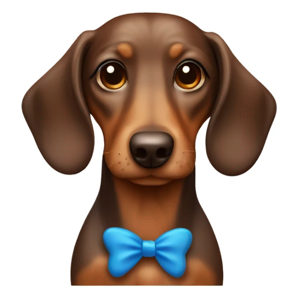 Boy brown and tan sausage dog with blue bow sticker