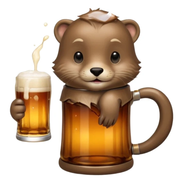 a beer holding an otter in its hand sticker