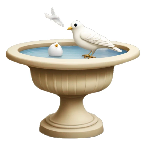 Vintage beige bird bath with a small white bird in courtyard  sticker