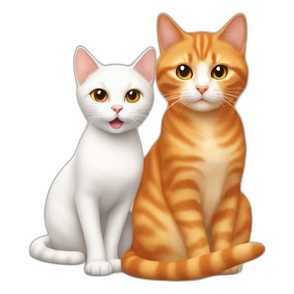 Orange mom cat and white daughter cat playing sticker