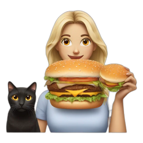 Women with burger and cat sticker